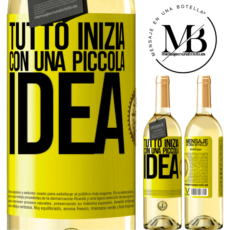 29,95 € Spedizione Gratuita | Vino bianco Edizione WHITE Tutto inizia con una piccola idea Etichetta Gialla. Etichetta personalizzabile Vino giovane Raccogliere 2025 Verdejo