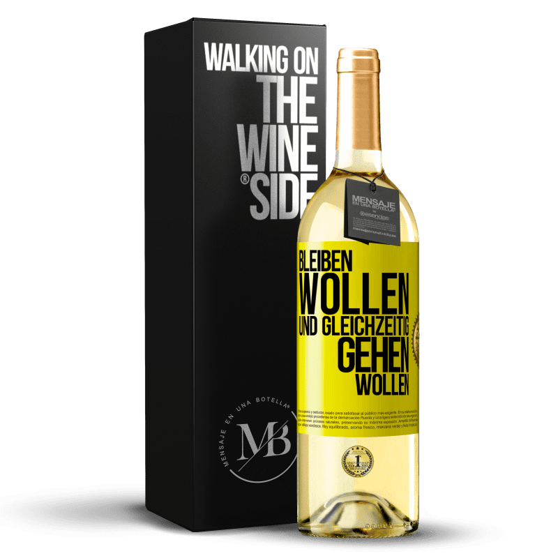 29,95 € Kostenloser Versand | Weißwein WHITE Ausgabe Bleiben wollen und gleichzeitig gehen wollen Gelbes Etikett. Anpassbares Etikett Junger Wein Ernte 2023 Verdejo