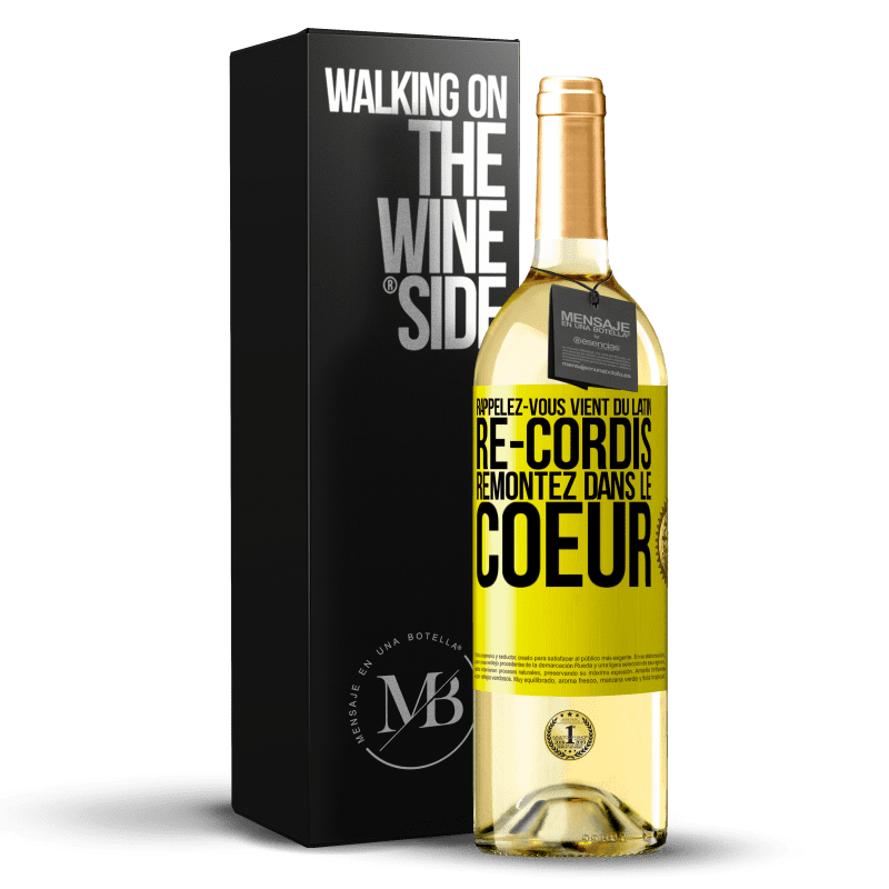 29,95 € Envoi gratuit | Vin blanc Édition WHITE RAPPELEZ-VOUS, du latin re-cordis, remontez dans le coeur Étiquette Jaune. Étiquette personnalisable Vin jeune Récolte 2024 Verdejo