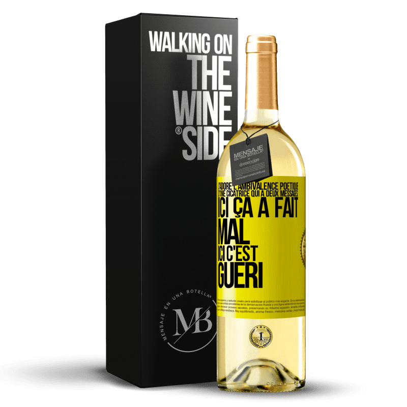 29,95 € Envoi gratuit | Vin blanc Édition WHITE J'adore l'ambivalence poétique d'une cicatrice qui a deux messages: ici ça a fait mal, ici c'est guéri Étiquette Jaune. Étiquette personnalisable Vin jeune Récolte 2024 Verdejo