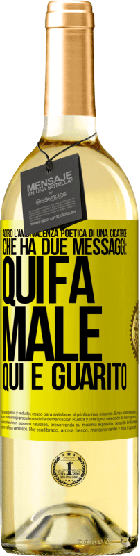 29,95 € | Vino bianco Edizione WHITE Adoro l'ambivalenza poetica di una cicatrice, che ha due messaggi: qui fa male, qui è guarito Etichetta Gialla. Etichetta personalizzabile Vino giovane Raccogliere 2025 Verdejo