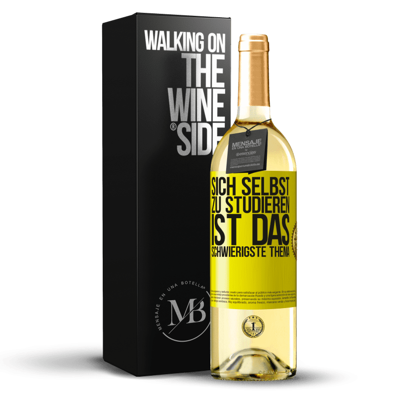 29,95 € Kostenloser Versand | Weißwein WHITE Ausgabe Sich selbst zu studieren ist das schwierigste Thema Gelbes Etikett. Anpassbares Etikett Junger Wein Ernte 2023 Verdejo