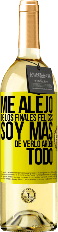29,95 € | Vino Blanco Edición WHITE Me alejo de los finales felices, soy más de verlo arder todo Etiqueta Amarilla. Etiqueta personalizable Vino joven Cosecha 2025 Verdejo
