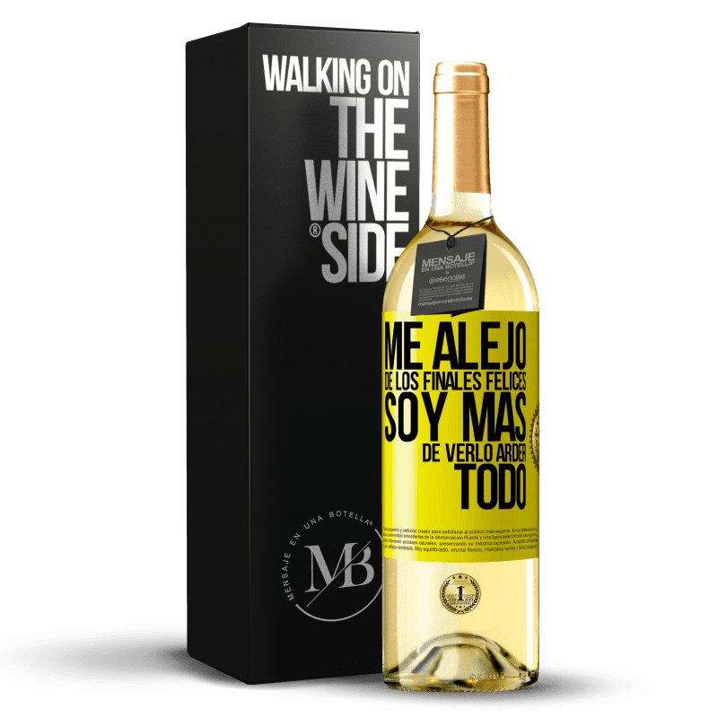 29,95 € Envío gratis | Vino Blanco Edición WHITE Me alejo de los finales felices, soy más de verlo arder todo Etiqueta Amarilla. Etiqueta personalizable Vino joven Cosecha 2025 Verdejo