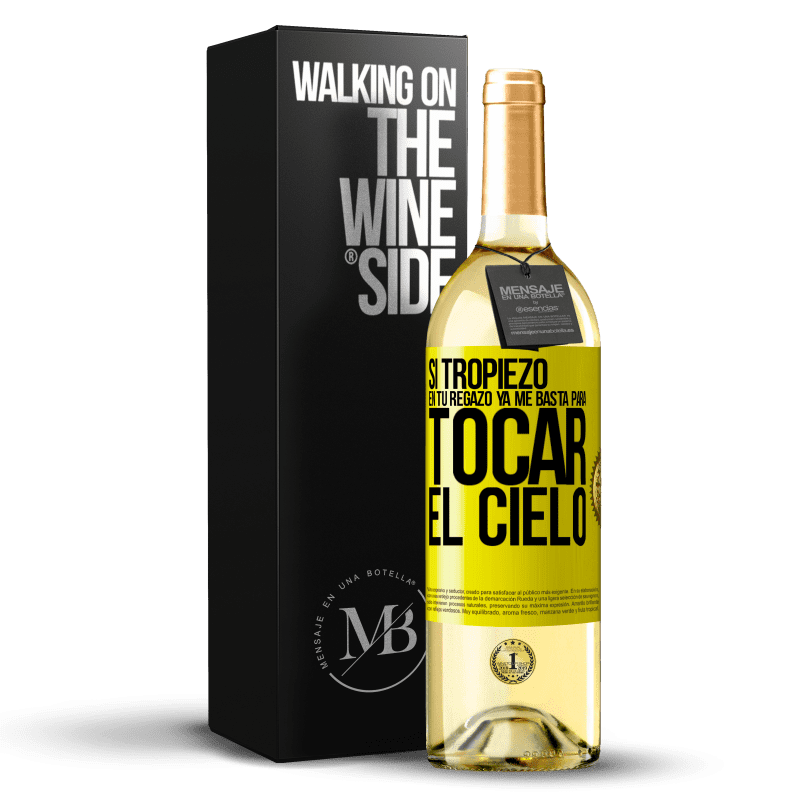 29,95 € Envío gratis | Vino Blanco Edición WHITE Si tropiezo en tu regazo ya me basta, para tocar el cielo Etiqueta Amarilla. Etiqueta personalizable Vino joven Cosecha 2025 Verdejo
