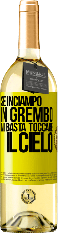 29,95 € Spedizione Gratuita | Vino bianco Edizione WHITE Se inciampo in grembo mi basta toccare il cielo Etichetta Gialla. Etichetta personalizzabile Vino giovane Raccogliere 2025 Verdejo