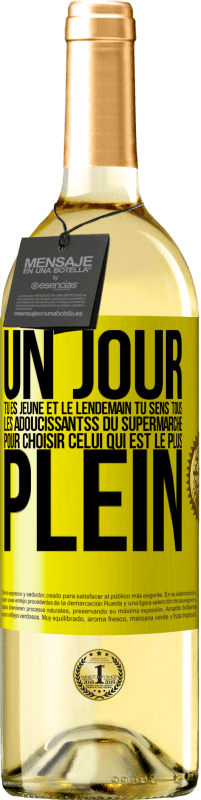 29,95 € | Vin blanc Édition WHITE Un jour tu es jeune et le lendemain tu sens tous les adoucissantss du supermarché pour choisir celui qui est le plus plein Étiquette Jaune. Étiquette personnalisable Vin jeune Récolte 2024 Verdejo