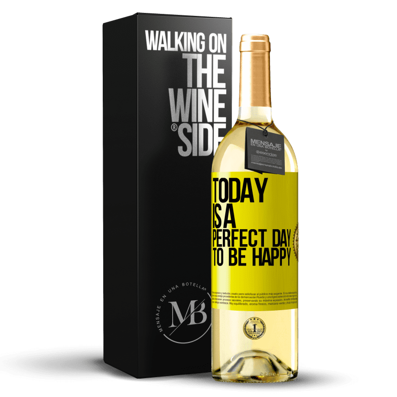 29,95 € 送料無料 | 白ワイン WHITEエディション 今日は幸せになるのに最適な日です 黄色のラベル. カスタマイズ可能なラベル 若いワイン 収穫 2023 Verdejo