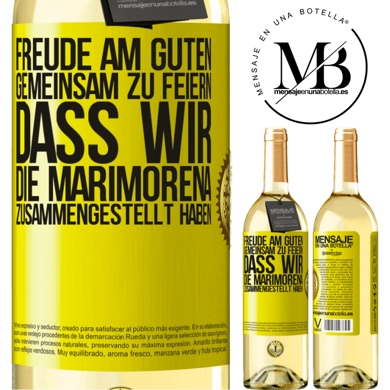 29,95 € Kostenloser Versand | Weißwein WHITE Ausgabe Freude am Guten, gemeinsam zu feiern, dass wir die Marimorena zusammengestellt haben Gelbes Etikett. Anpassbares Etikett Junger Wein Ernte 2023 Verdejo