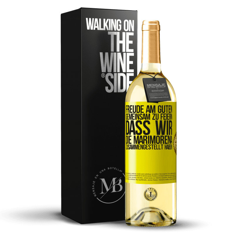 29,95 € Kostenloser Versand | Weißwein WHITE Ausgabe Freude am Guten, gemeinsam zu feiern, dass wir die Marimorena zusammengestellt haben Gelbes Etikett. Anpassbares Etikett Junger Wein Ernte 2023 Verdejo