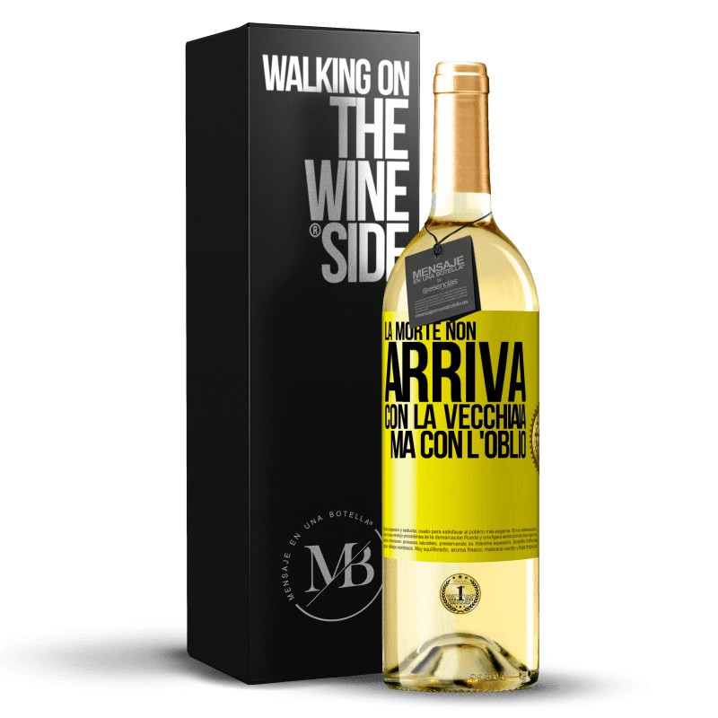 29,95 € Spedizione Gratuita | Vino bianco Edizione WHITE La morte non arriva con la vecchiaia, ma con l'oblio Etichetta Gialla. Etichetta personalizzabile Vino giovane Raccogliere 2024 Verdejo