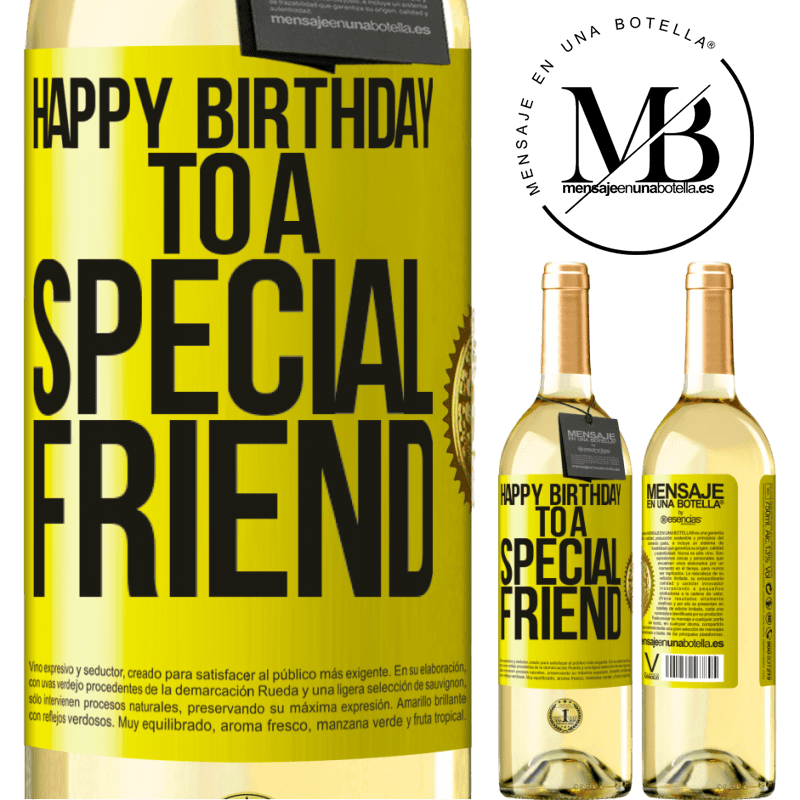29,95 € Envoi gratuit | Vin blanc Édition WHITE Joyeux anniversaire à un ami spécial Étiquette Jaune. Étiquette personnalisable Vin jeune Récolte 2022 Verdejo