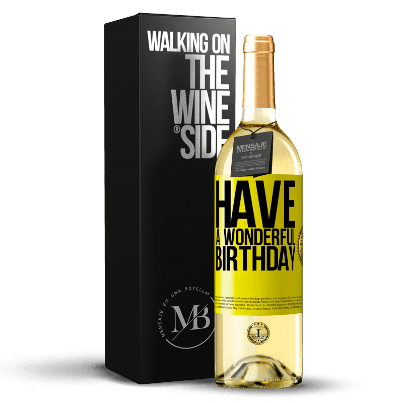 29,95 € Бесплатная доставка | Белое вино Издание WHITE Чудесного дня рождения Желтая этикетка. Настраиваемая этикетка Молодое вино Урожай 2023 Verdejo