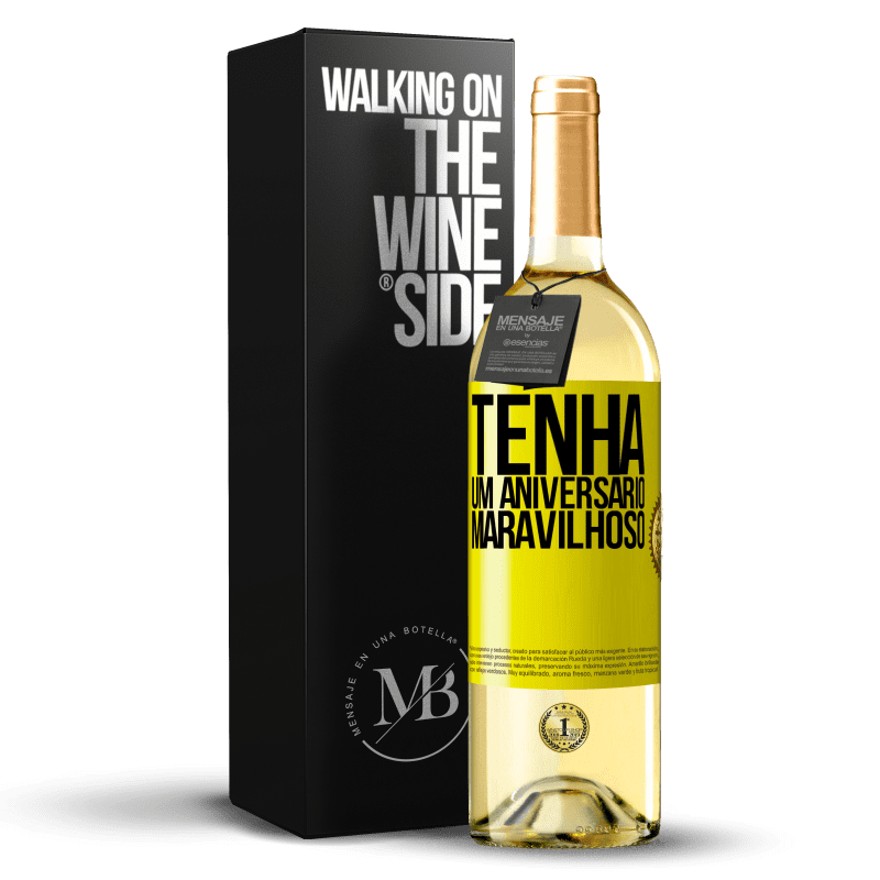 29,95 € Envio grátis | Vinho branco Edição WHITE Tenha um aniversário maravilhoso Etiqueta Amarela. Etiqueta personalizável Vinho jovem Colheita 2025 Verdejo