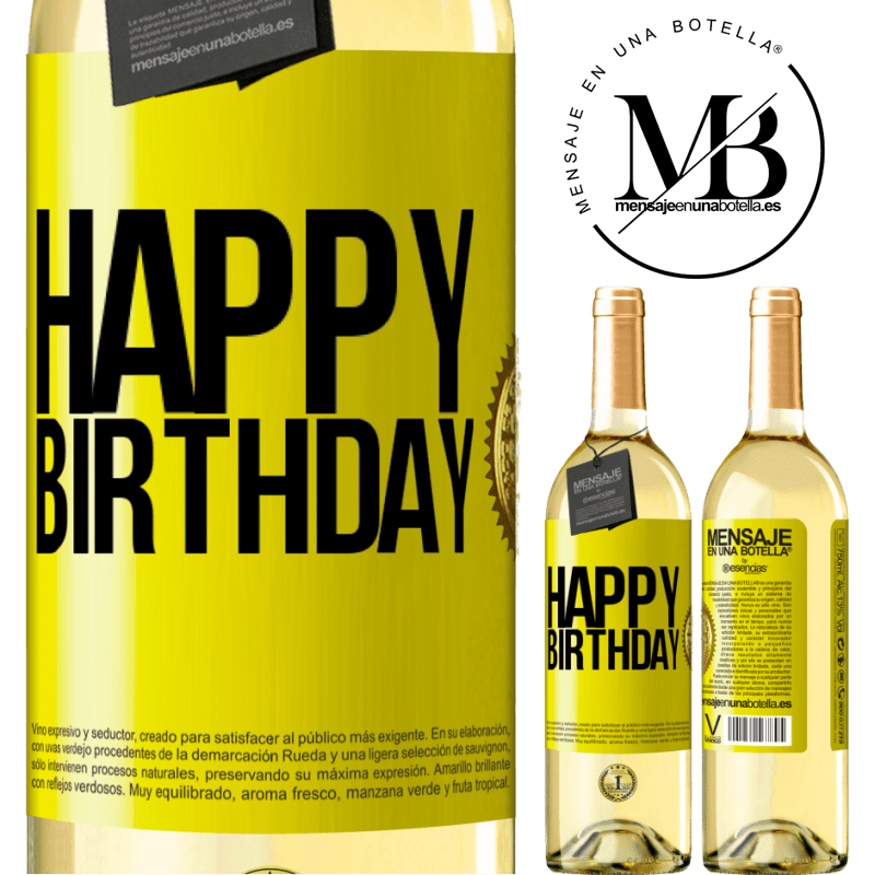 24,95 € Free Shipping | White Wine WHITE Edition Happy birthday Yellow Label. Customizable label Young wine Harvest 2021 Verdejo
