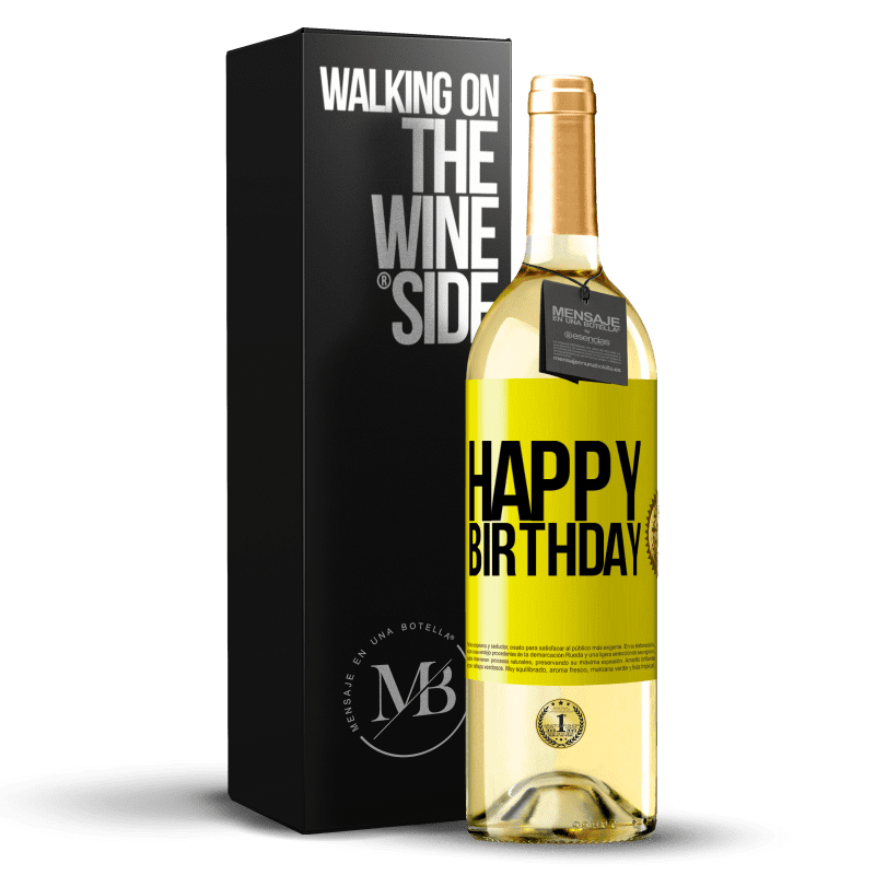 29,95 € 免费送货 | 白葡萄酒 WHITE版 生日快乐 黄色标签. 可自定义的标签 青年酒 收成 2023 Verdejo