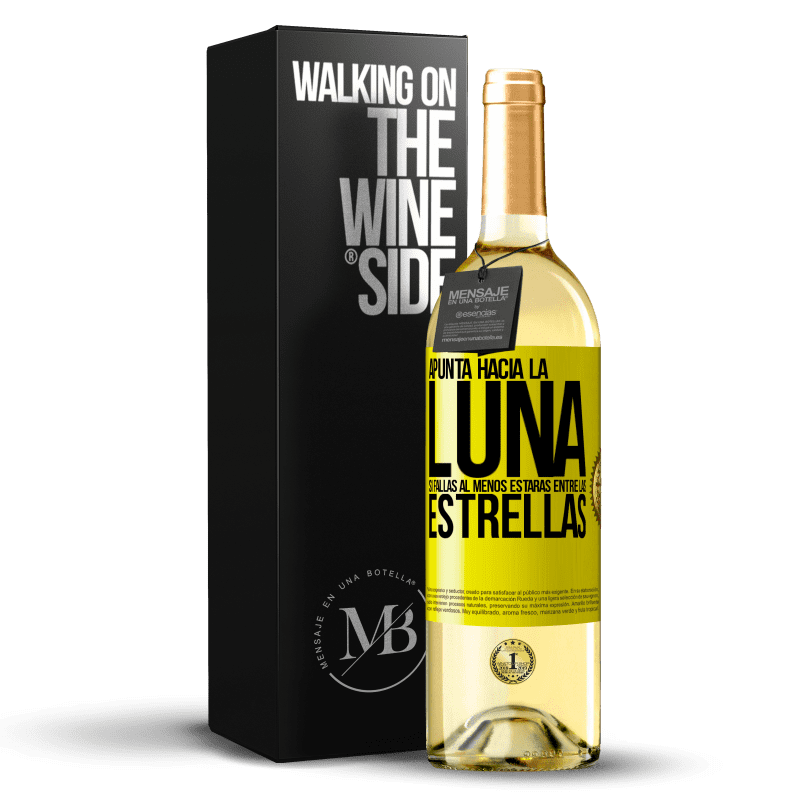 29,95 € Envío gratis | Vino Blanco Edición WHITE Apunta a la Luna, si fallas al menos estarás entre las estrellas Etiqueta Amarilla. Etiqueta personalizable Vino joven Cosecha 2023 Verdejo