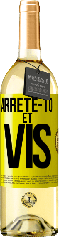 Envoi gratuit | Vin blanc Édition WHITE Arrête-toi et vis Étiquette Jaune. Étiquette personnalisable Vin jeune Récolte 2023 Verdejo