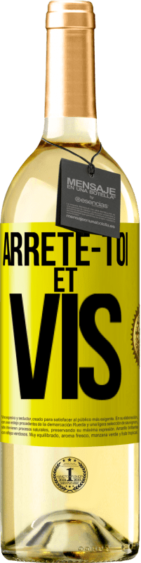 29,95 € Envoi gratuit | Vin blanc Édition WHITE Arrête-toi et vis Étiquette Jaune. Étiquette personnalisable Vin jeune Récolte 2025 Verdejo