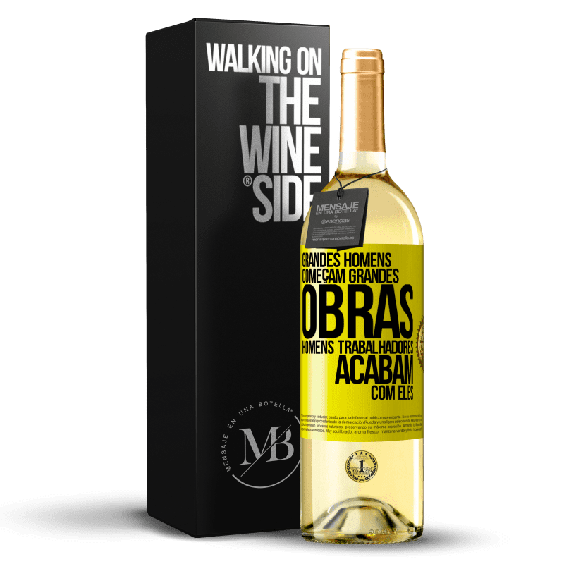 29,95 € Envio grátis | Vinho branco Edição WHITE Grandes homens começam grandes obras. Homens trabalhadores acabam com eles Etiqueta Amarela. Etiqueta personalizável Vinho jovem Colheita 2023 Verdejo