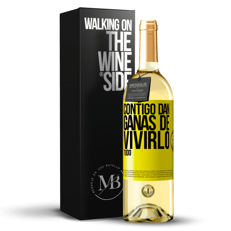 29,95 € Envío gratis | Vino Blanco Edición WHITE Contigo dan ganas de vivirlo todo Etiqueta Amarilla. Etiqueta personalizable Vino joven Cosecha 2025 Verdejo