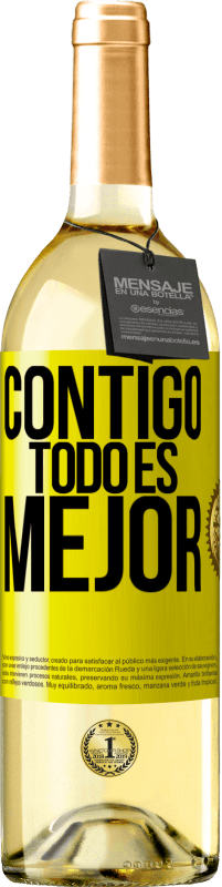 29,95 € Envío gratis | Vino Blanco Edición WHITE Contigo todo es mejor Etiqueta Amarilla. Etiqueta personalizable Vino joven Cosecha 2025 Verdejo