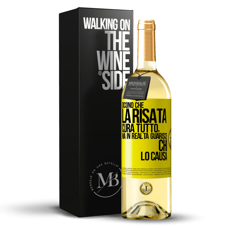 29,95 € Spedizione Gratuita | Vino bianco Edizione WHITE Dicono che la risata cura tutto, ma in realtà guarisce chi lo causa Etichetta Gialla. Etichetta personalizzabile Vino giovane Raccogliere 2023 Verdejo