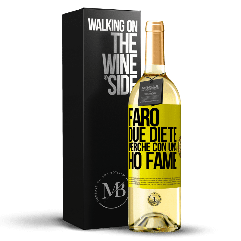 29,95 € Spedizione Gratuita | Vino bianco Edizione WHITE Farò due diete perché con una ho fame Etichetta Gialla. Etichetta personalizzabile Vino giovane Raccogliere 2023 Verdejo