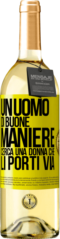 29,95 € Spedizione Gratuita | Vino bianco Edizione WHITE Un uomo di buone maniere cerca una donna che li porti via Etichetta Gialla. Etichetta personalizzabile Vino giovane Raccogliere 2025 Verdejo