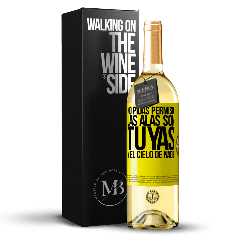 29,95 € Envío gratis | Vino Blanco Edición WHITE No pidas permiso: las alas son tuyas y el cielo de nadie Etiqueta Amarilla. Etiqueta personalizable Vino joven Cosecha 2025 Verdejo