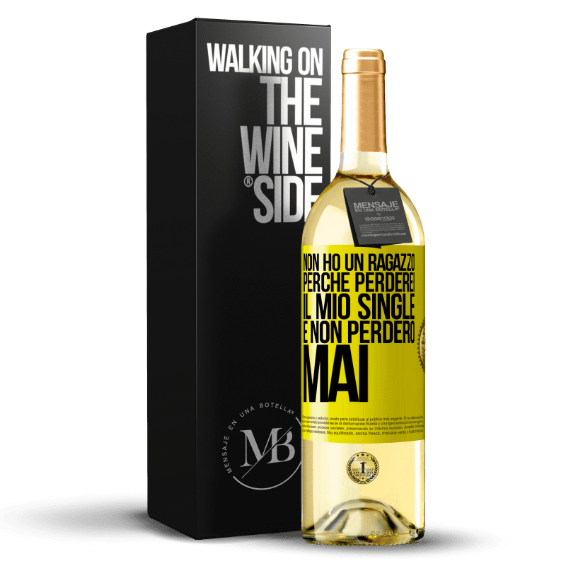 29,95 € Spedizione Gratuita | Vino bianco Edizione WHITE Non ho un ragazzo perché perderei il mio single e non perderò mai Etichetta Gialla. Etichetta personalizzabile Vino giovane Raccogliere 2023 Verdejo