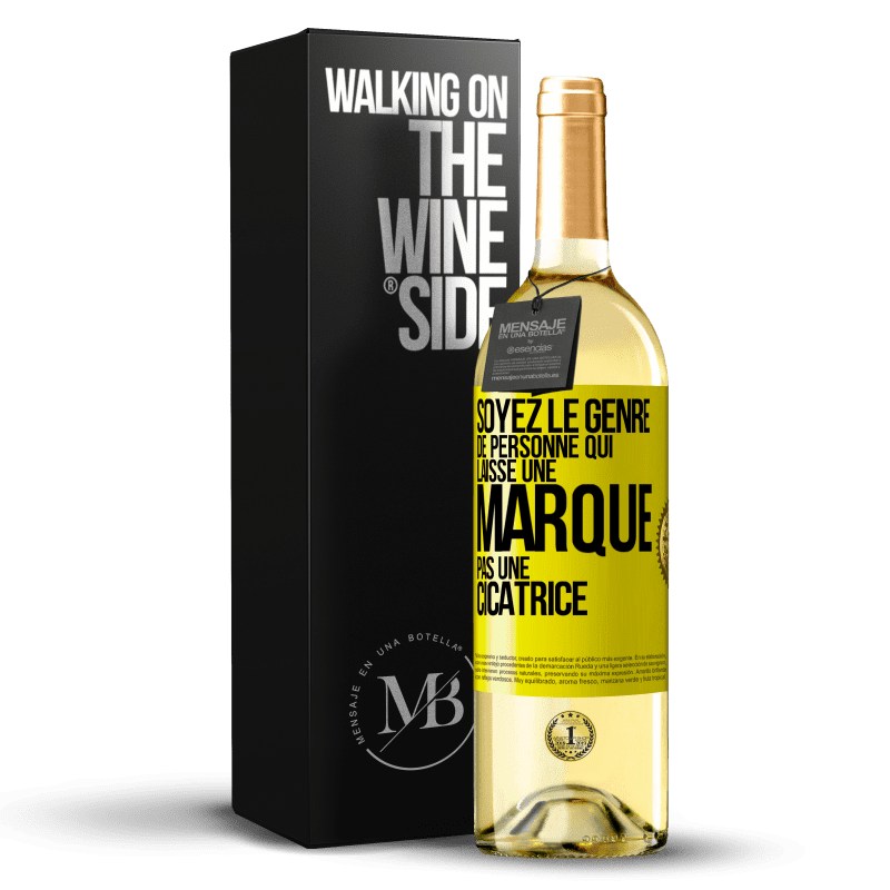 29,95 € Envoi gratuit | Vin blanc Édition WHITE Soyez le genre de personne qui laisse une marque, pas une cicatrice Étiquette Jaune. Étiquette personnalisable Vin jeune Récolte 2023 Verdejo