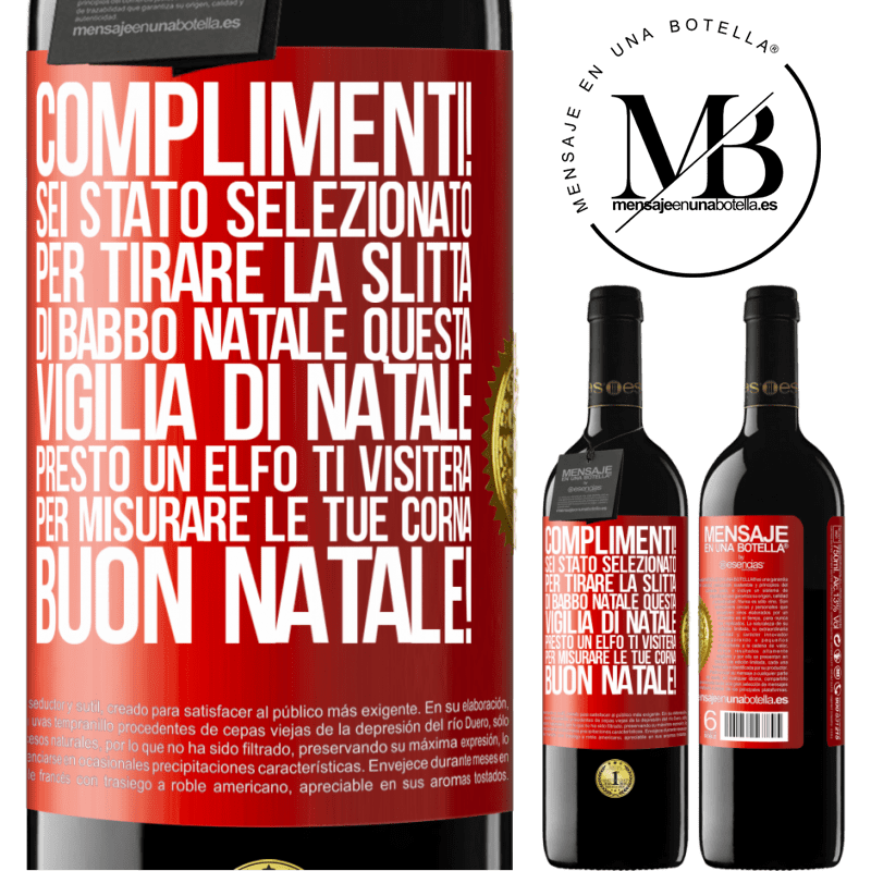 39,95 € Spedizione Gratuita | Vino rosso Edizione RED MBE Riserva Complimenti! Sei stato selezionato per tirare la slitta di Babbo Natale questa vigilia di Natale. Presto un elfo ti visiterà Etichetta Rossa. Etichetta personalizzabile Riserva 12 Mesi Raccogliere 2014 Tempranillo