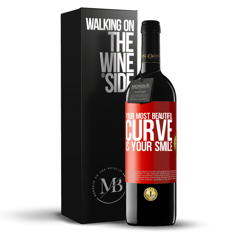 24,95 € Free Shipping | Red Wine RED Edition Crianza 6 Months Your most beautiful curve is your smile Red Label. Customizable label Aging in oak barrels 6 Months Harvest 2019 Tempranillo