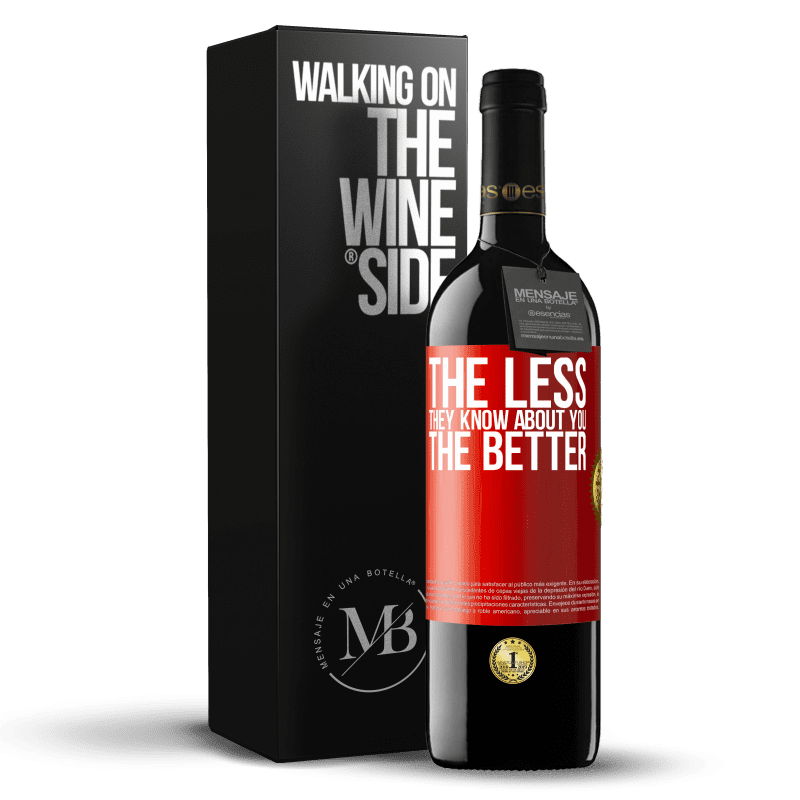 24,95 € Free Shipping | Red Wine RED Edition Crianza 6 Months The less they know about you, the better Red Label. Customizable label Aging in oak barrels 6 Months Harvest 2019 Tempranillo