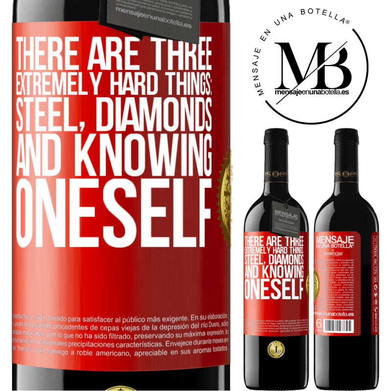 24,95 € Free Shipping | Red Wine RED Edition Crianza 6 Months There are three extremely hard things: steel, diamonds, and knowing oneself Red Label. Customizable label Aging in oak barrels 6 Months Harvest 2019 Tempranillo
