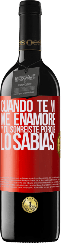 39,95 € | Vino Tinto Edición RED MBE Reserva Cuando te vi me enamoré, y tú sonreiste porque lo sabías Etiqueta Roja. Etiqueta personalizable Reserva 12 Meses Cosecha 2015 Tempranillo