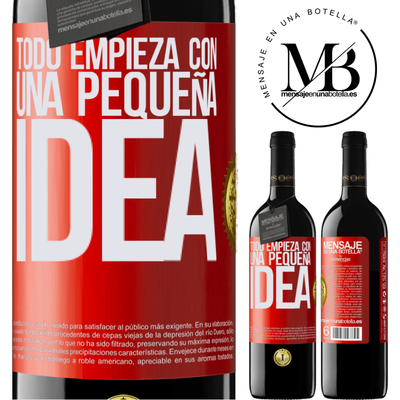 39,95 € Envío gratis | Vino Tinto Edición RED MBE Reserva Todo empieza con una pequeña idea Etiqueta Roja. Etiqueta personalizable Reserva 12 Meses Cosecha 2016 Tempranillo