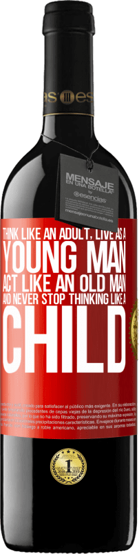 39,95 € | Red Wine RED Edition MBE Reserve Think like an adult, live as a young man, act like an old man and never stop thinking like a child Red Label. Customizable label Reserve 12 Months Harvest 2014 Tempranillo