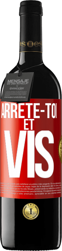 Envoi gratuit | Vin rouge Édition RED MBE Réserve Arrête-toi et vis Étiquette Rouge. Étiquette personnalisable Réserve 12 Mois Récolte 2014 Tempranillo