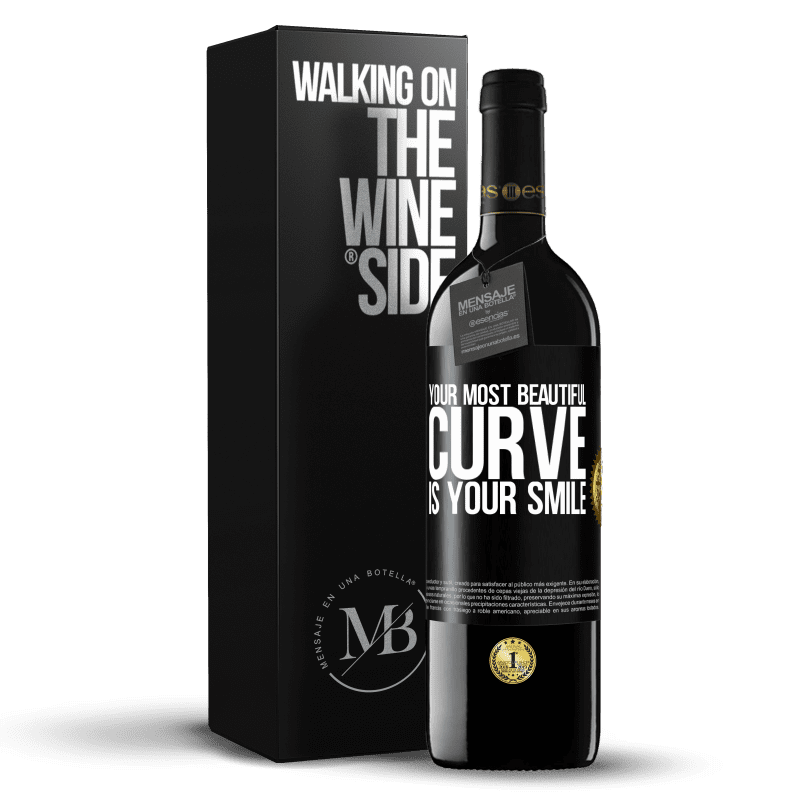 24,95 € Free Shipping | Red Wine RED Edition Crianza 6 Months Your most beautiful curve is your smile Black Label. Customizable label Aging in oak barrels 6 Months Harvest 2019 Tempranillo