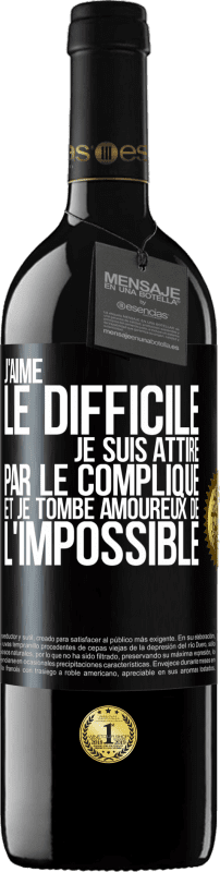 39,95 € | Vin rouge Édition RED MBE Réserve J'aime le difficile, je suis attiré par le compliqué et je tombe amoureux de l'impossible Étiquette Noire. Étiquette personnalisable Réserve 12 Mois Récolte 2015 Tempranillo