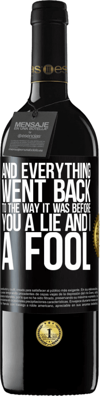 39,95 € Free Shipping | Red Wine RED Edition MBE Reserve And everything went back to the way it was before. You a lie and I a fool Black Label. Customizable label Reserve 12 Months Harvest 2016 Tempranillo