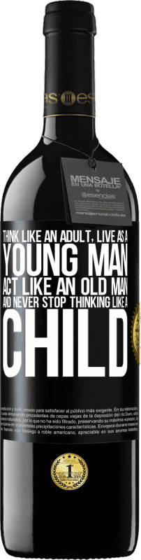 39,95 € | Red Wine RED Edition MBE Reserve Think like an adult, live as a young man, act like an old man and never stop thinking like a child Black Label. Customizable label Reserve 12 Months Harvest 2015 Tempranillo