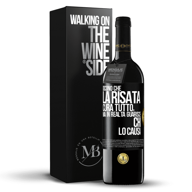 39,95 € Spedizione Gratuita | Vino rosso Edizione RED MBE Riserva Dicono che la risata cura tutto, ma in realtà guarisce chi lo causa Etichetta Nera. Etichetta personalizzabile Riserva 12 Mesi Raccogliere 2014 Tempranillo