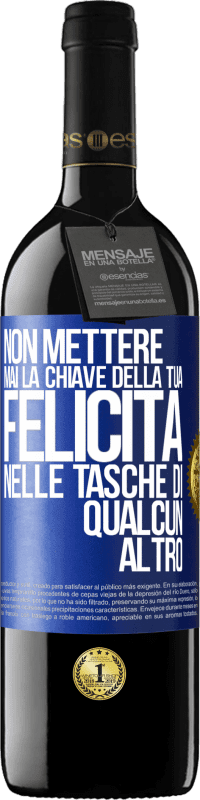 39,95 € | Vino rosso Edizione RED MBE Riserva Non mettere mai la chiave della tua felicità nelle tasche di qualcun altro Etichetta Blu. Etichetta personalizzabile Riserva 12 Mesi Raccogliere 2015 Tempranillo