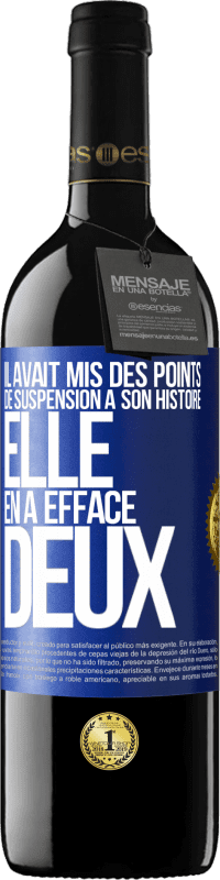 39,95 € | Vin rouge Édition RED MBE Réserve Il avait mis des points de suspension à son histoire, elle en a effacé deux Étiquette Bleue. Étiquette personnalisable Réserve 12 Mois Récolte 2015 Tempranillo