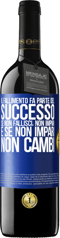 39,95 € | Vino rosso Edizione RED MBE Riserva Il fallimento fa parte del successo. Se non fallisci, non impari. E se non impari, non cambi Etichetta Blu. Etichetta personalizzabile Riserva 12 Mesi Raccogliere 2015 Tempranillo