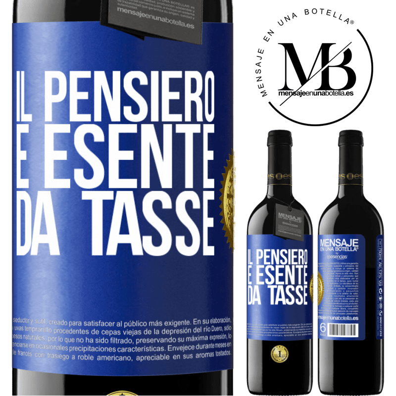 39,95 € Spedizione Gratuita | Vino rosso Edizione RED MBE Riserva Il pensiero è esente da tasse Etichetta Blu. Etichetta personalizzabile Riserva 12 Mesi Raccogliere 2014 Tempranillo