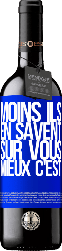 39,95 € | Vin rouge Édition RED MBE Réserve Moins ils en savent sur vous, mieux c'est Étiquette Bleue. Étiquette personnalisable Réserve 12 Mois Récolte 2015 Tempranillo